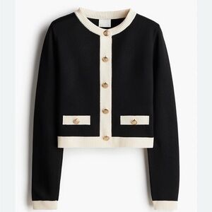 H&M Black Knit Sweater with Cream Rib Collar